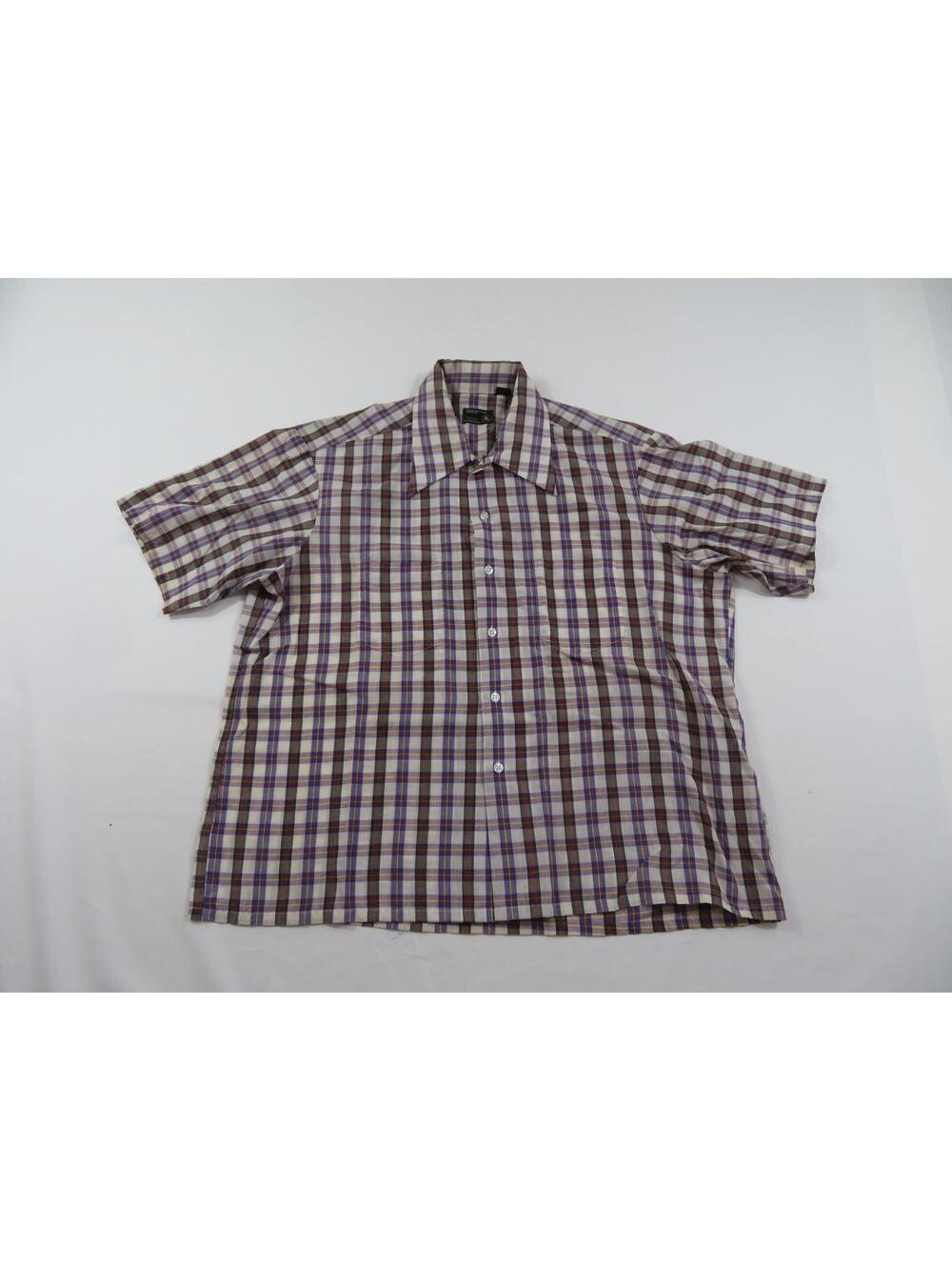 JC Penney Pocket Shirt Blue Beige Plaid Button Down sz XL 1970s